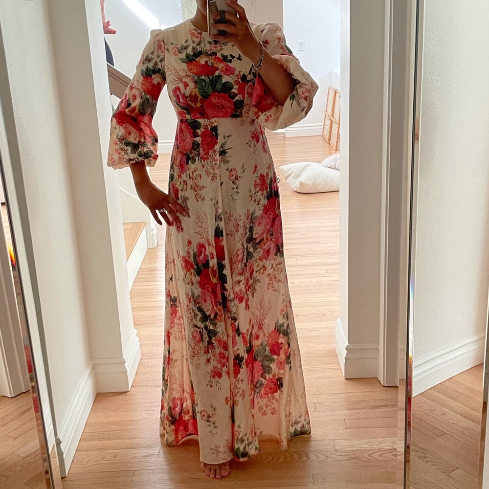 Zimmerman Laeila Floral Print Linen Maxi Dress